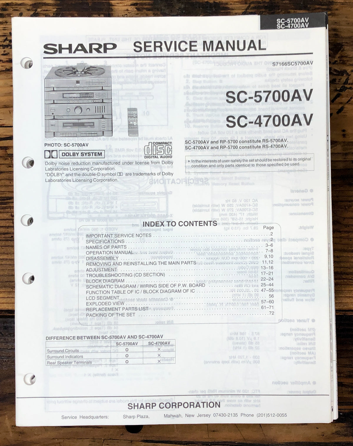 Sharp SC-4700AV SC-5700AV Stereo System Service Manual *Original*
