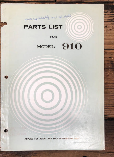 Akai Model 910  Parts ListService Manual *Original*