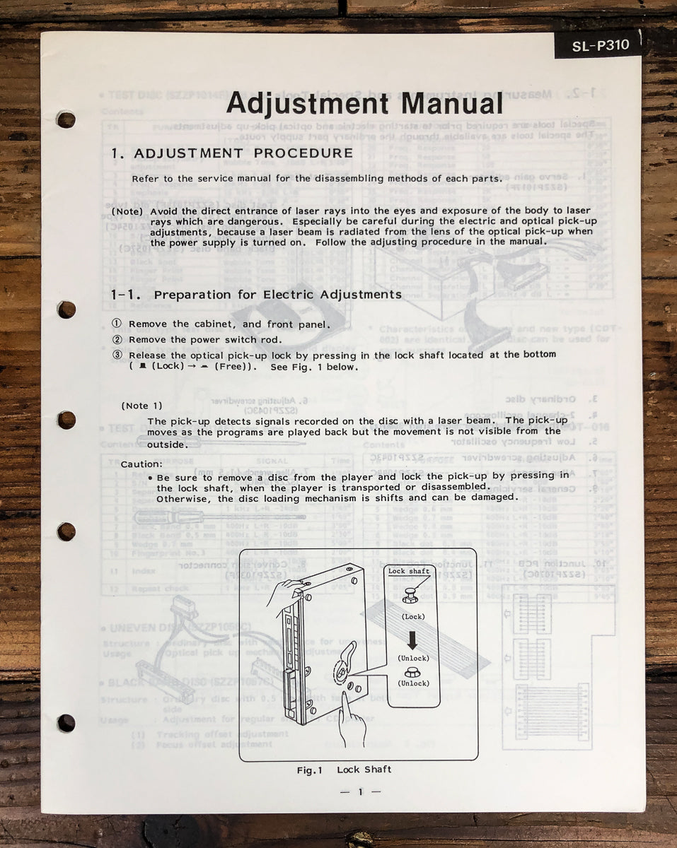 Technics SL-P310 CD Player Adjustment Service Manual *Original*
