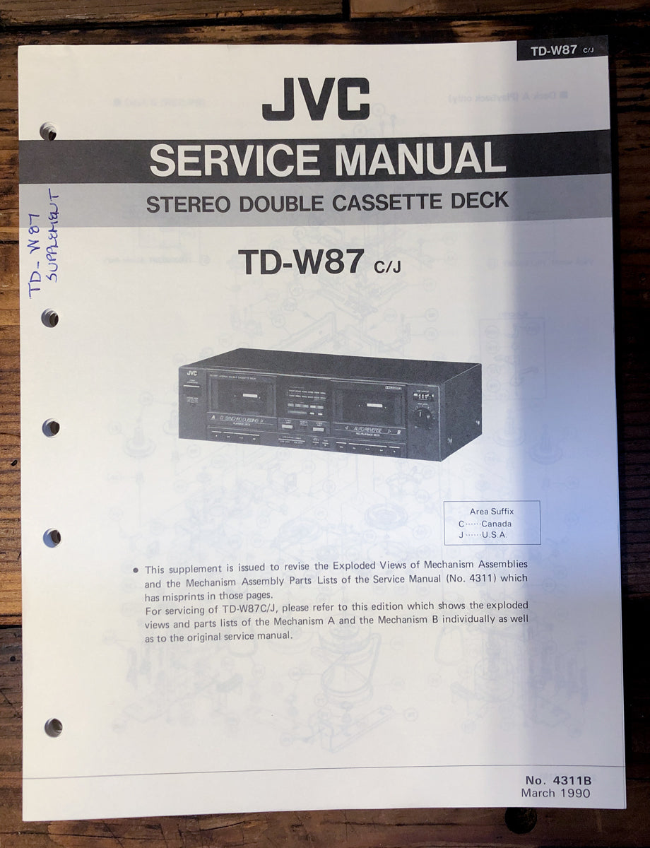 JVC TD-W87  Supp. Service Manual *Original*