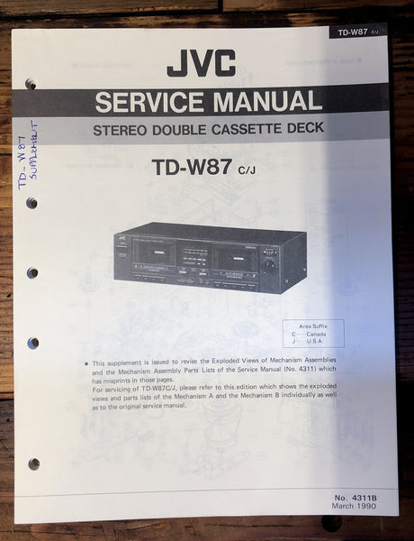 JVC TD-W87  Supp. Service Manual *Original*