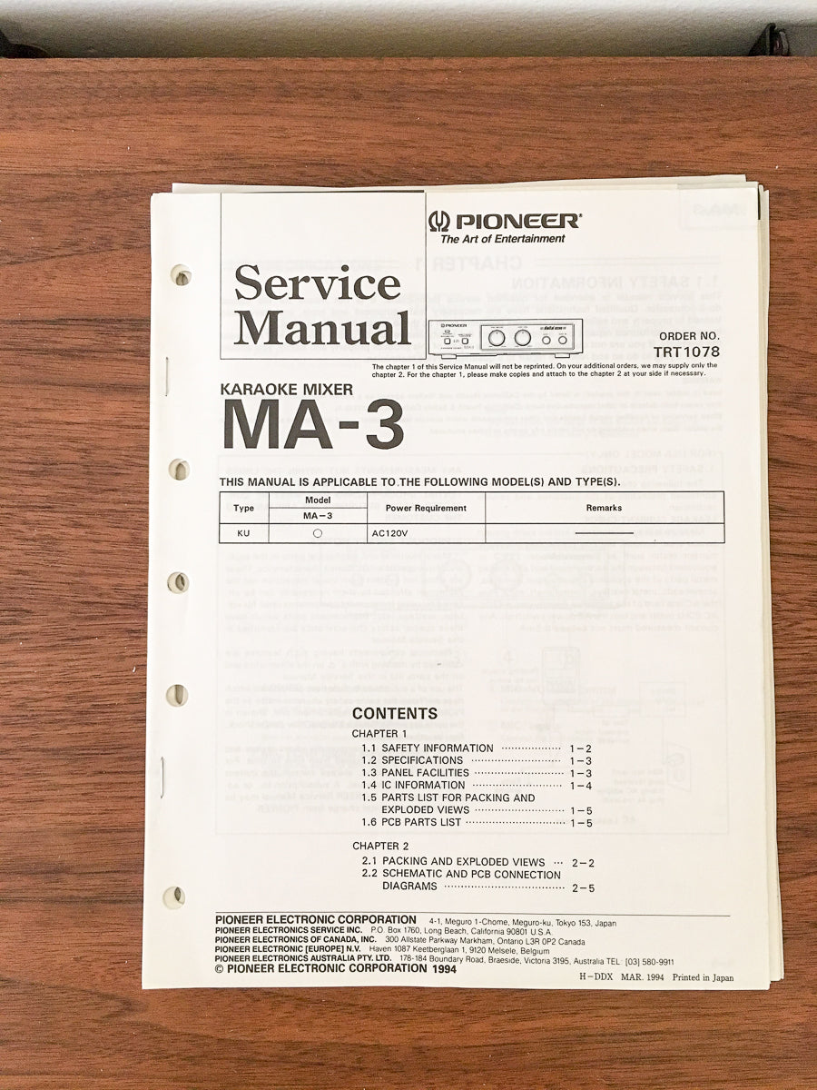 Pioneer MA-3 Mixer Service Manual *Original*