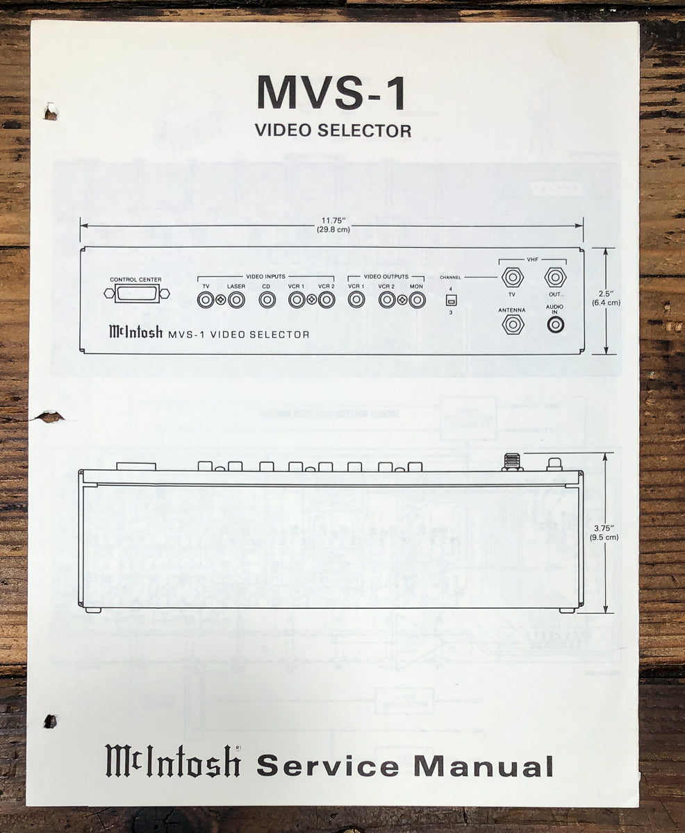 McIntosh MVS-1 Video Selector Service Manual *Original*