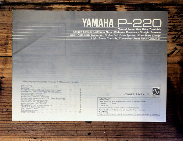Yamaha P-220 Turntable  Owner / User Manual *Original*