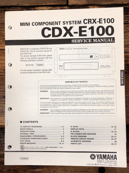 Yamaha CDX-E100 Radio / Stereo  Service Manual *Original*