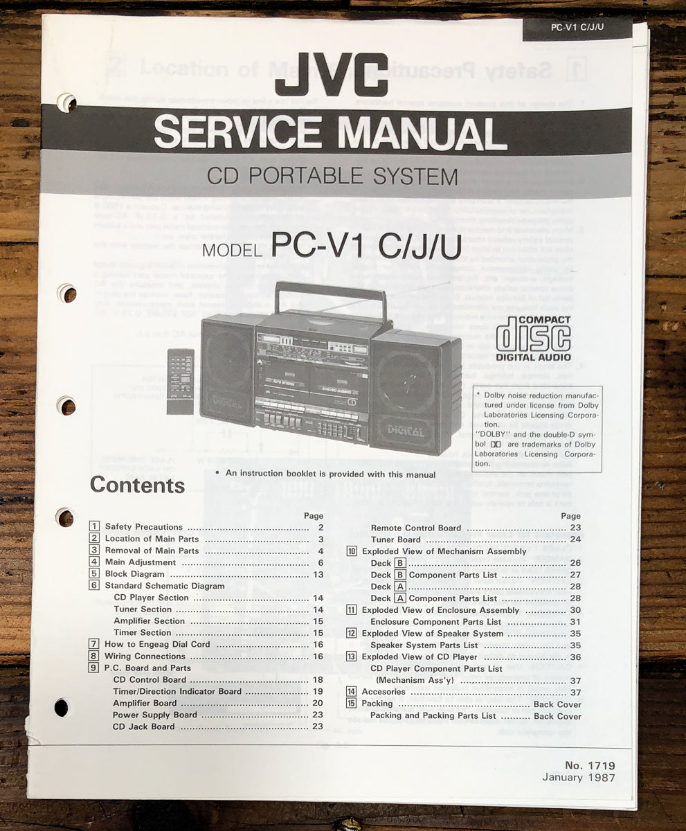 JVC PC-V1 Radio Cassette Service Manual *Original*