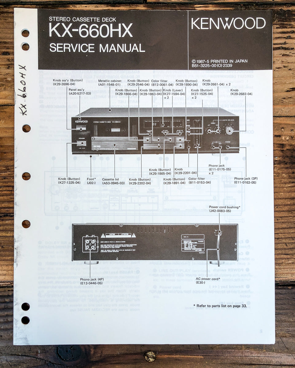 Kenwood KX-660HX Cassette Service Manual *Original*