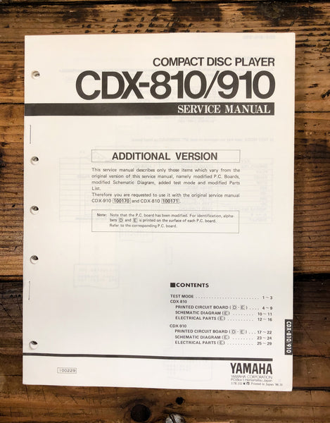 Yamaha CDX-810 CDX-910 CD Player Additional Service Manual *Original*