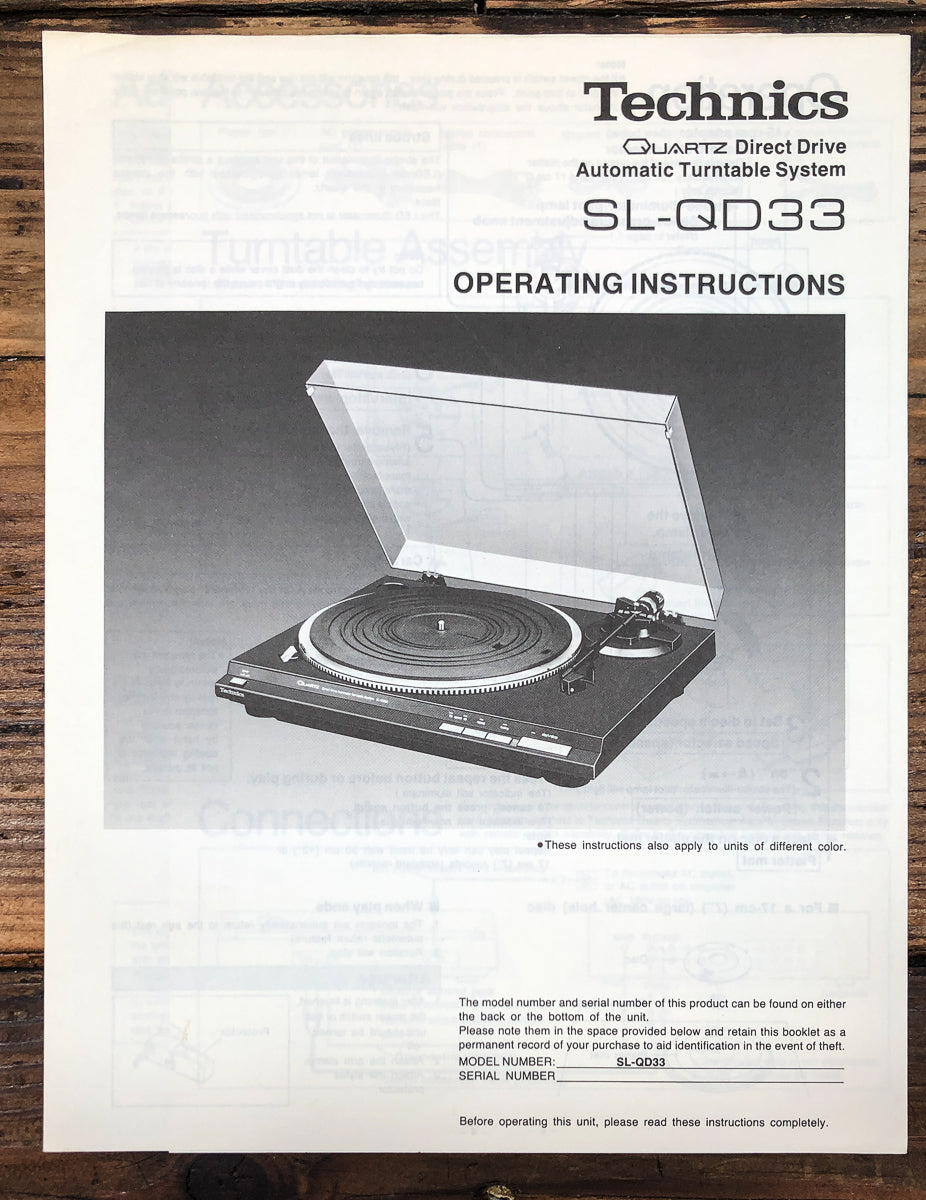 Technics SL-QD33 Record Player / Turntable Owners / User Manual *Original*