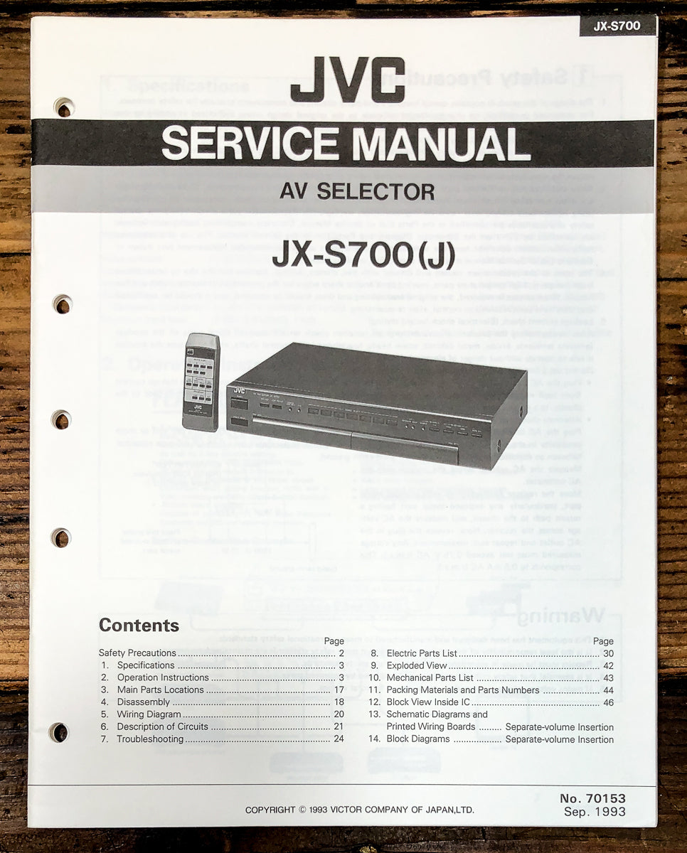 JVC JX-S700 AV Selector Service Manual *Original*