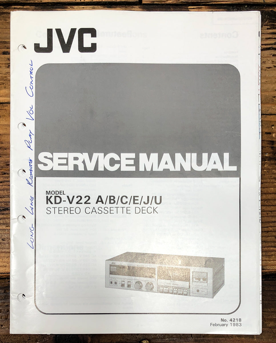JVC KD-V22 Cassette Service Manual *Original*