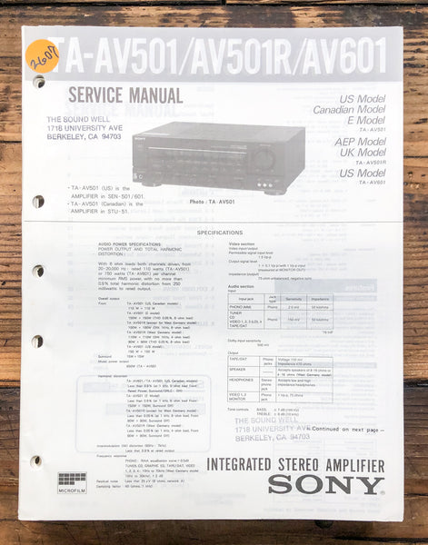 Sony TA-AV501 TA-AV501R TA-AV601   Service Manual *Original*