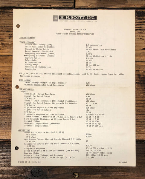 HH Scott Model 348 Receiver Old Style Service Manual *Original*