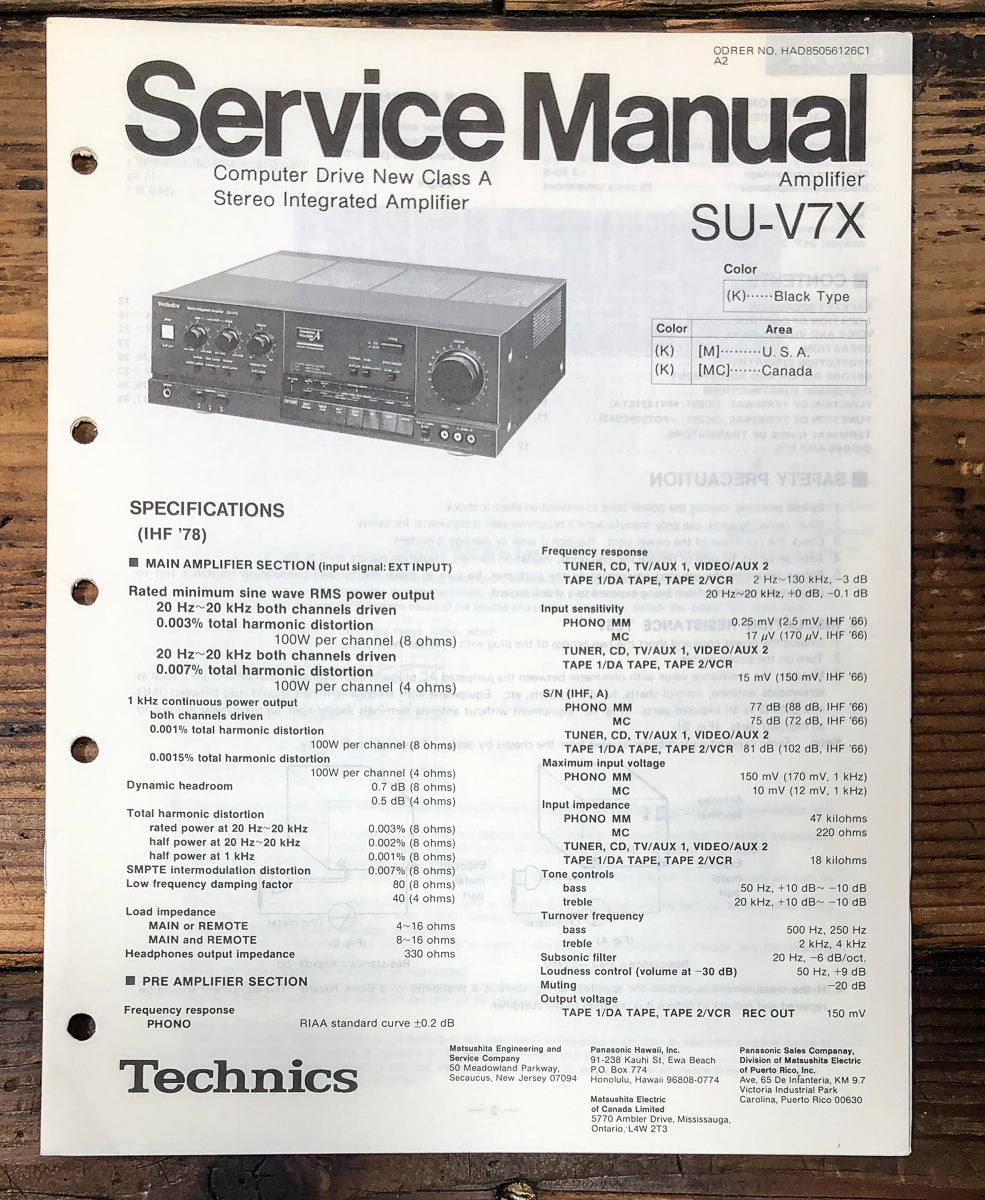Technics SU-V7X Amplifier Service Manual *Original*