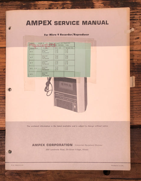Ampex Micro 9 Cassette  Service Manual *Original*