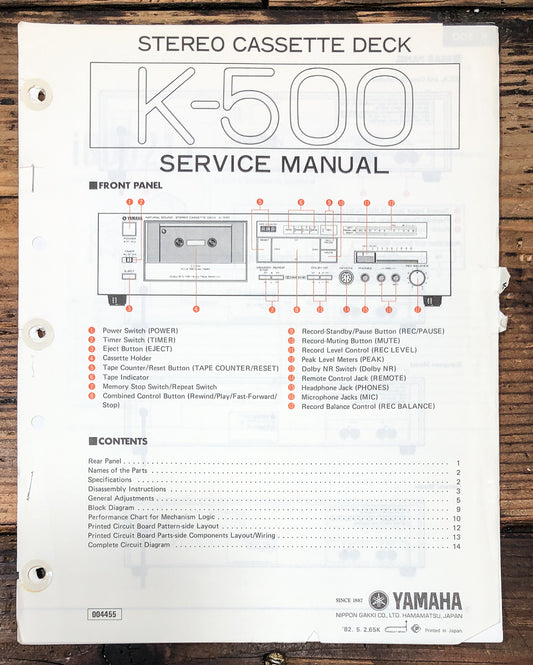Yamaha K-500 Cassette Service Manual *Original*