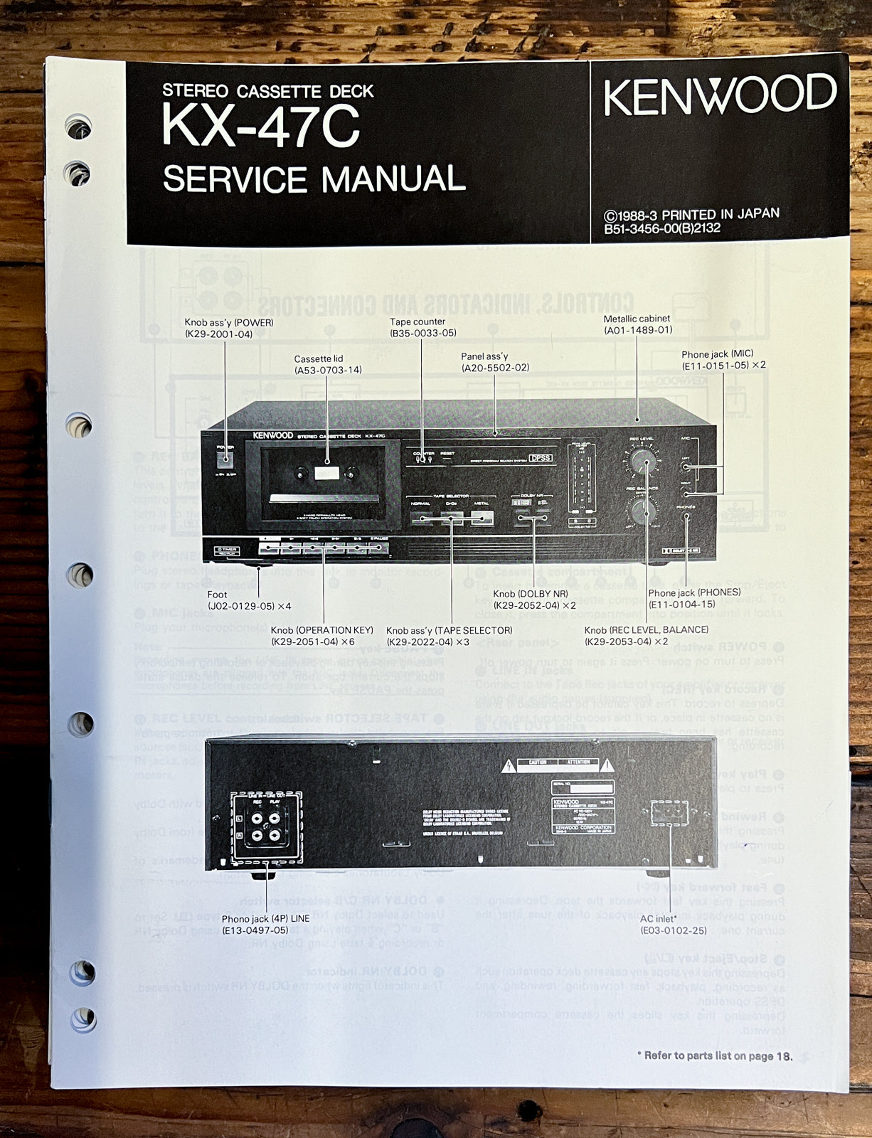 Kenwood KX-47C Cassette  Service Manual *Original*