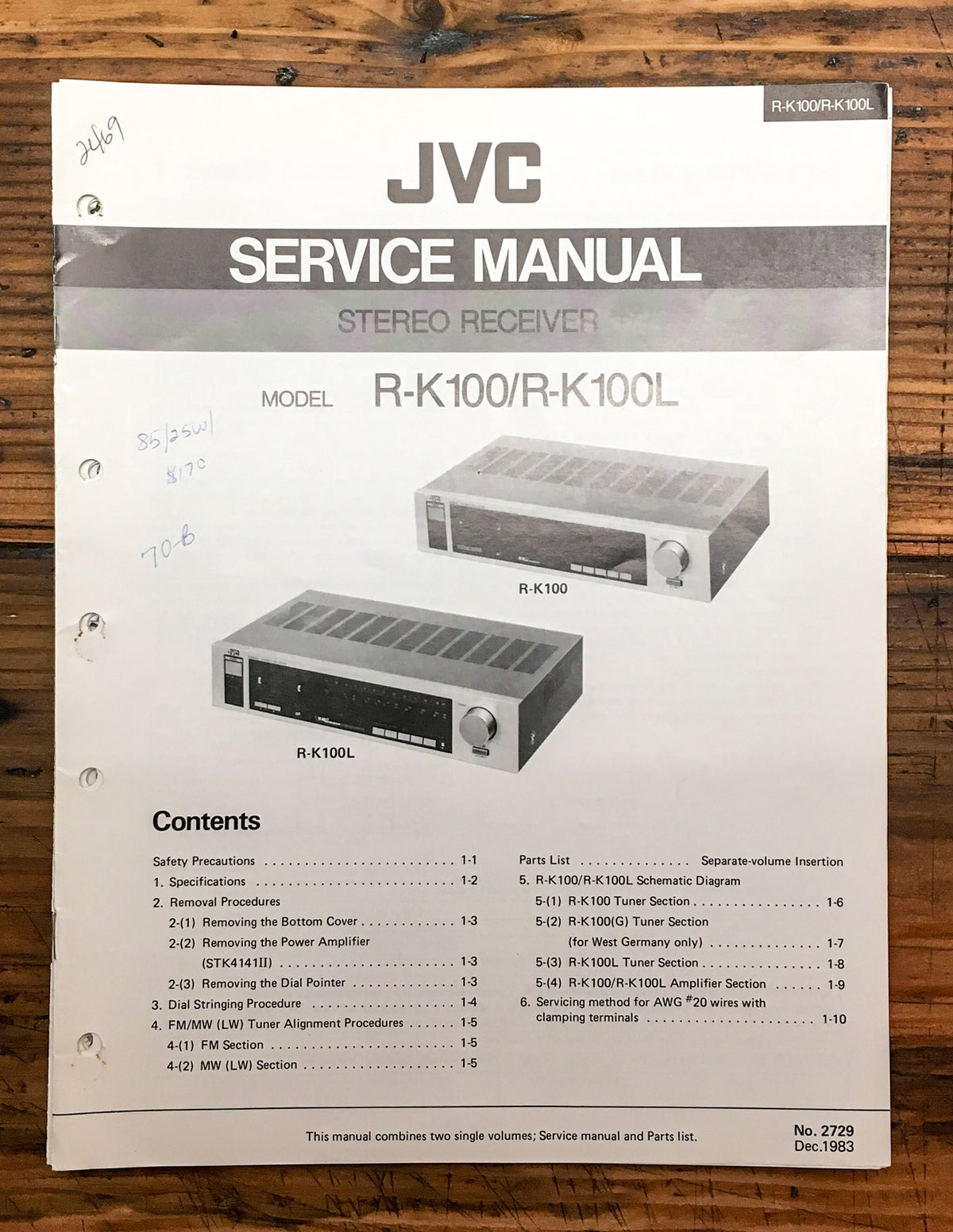 JVC R-K100 R-K100L Receiver  Service Manual *Original*