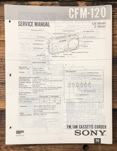 Sony CFM-120 Radio Cassette  Service Manual *Original*