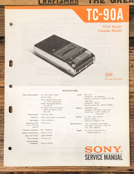Sony TC-90 A TC-90A Cassette  Service Manual *Original*