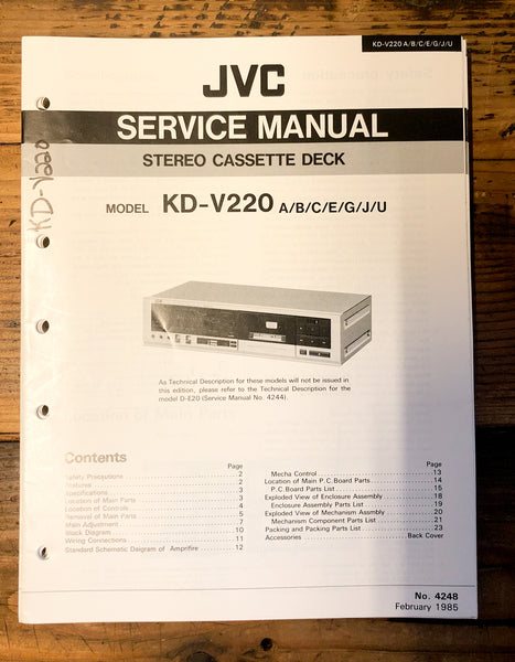 JVC KD-V220 Cassette  Service Manual *Original*