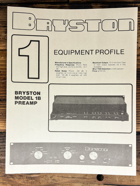 Bryston Model 1B Preamp 3pg Dealer Brochure *Orig*