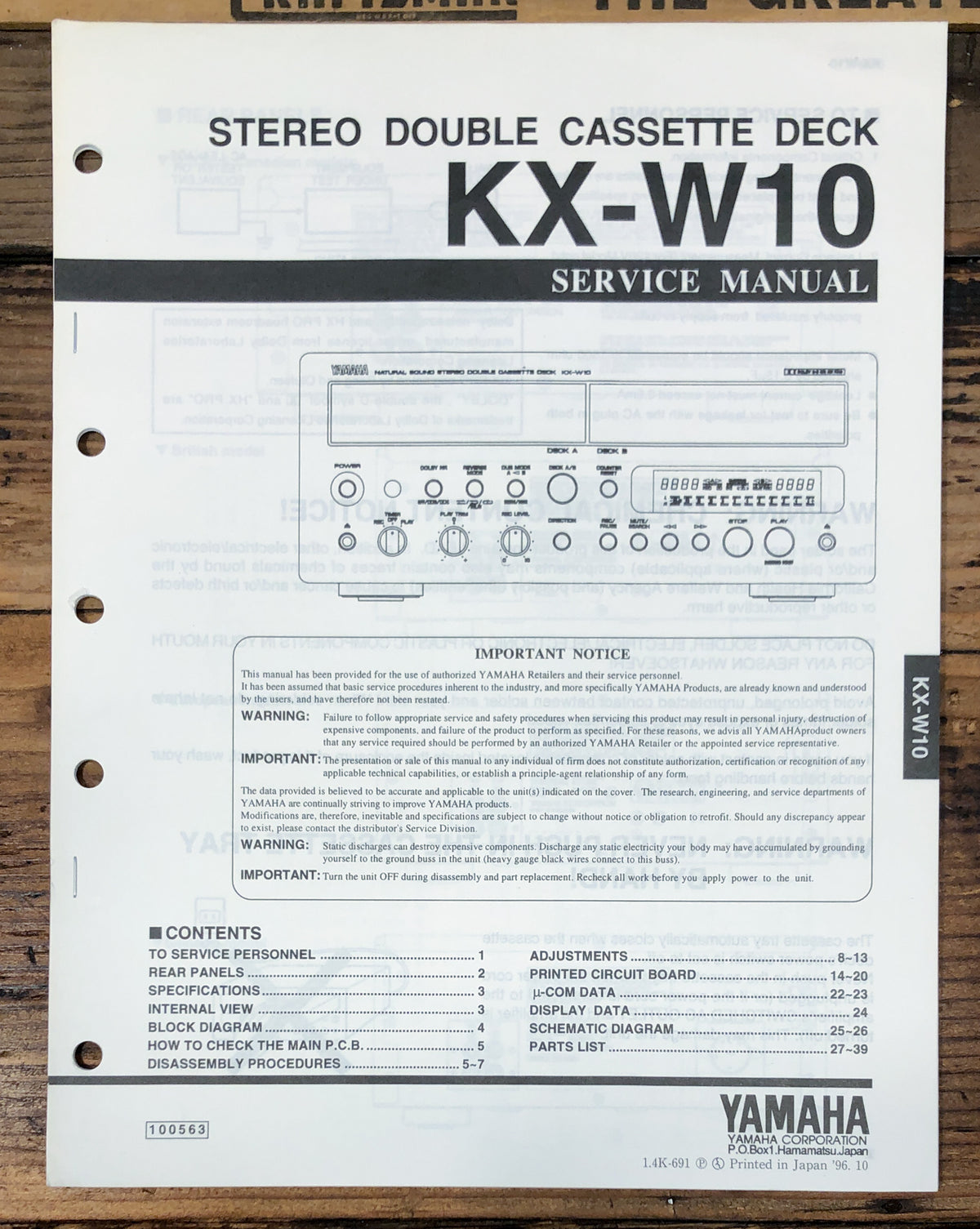 Yamaha KX-W10 Cassette Service Manual *Original*