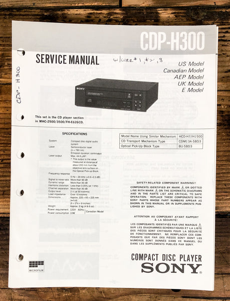 Sony CDP-H300 CD Player  Service Manual *Original*