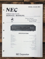 NEC CD-620 CD Player  Service Manual *Original*