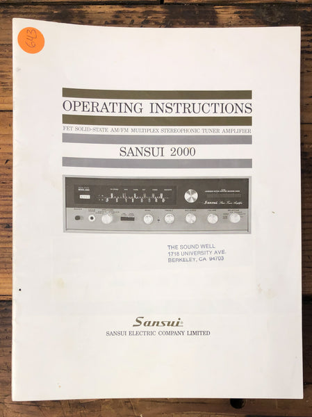 Sansui Model 2000 Receiver  Owner / User Manual *Original*