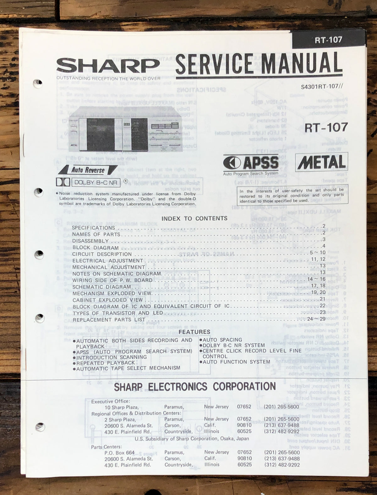 Sharp RT-107 Cassette Service Manual *Original*