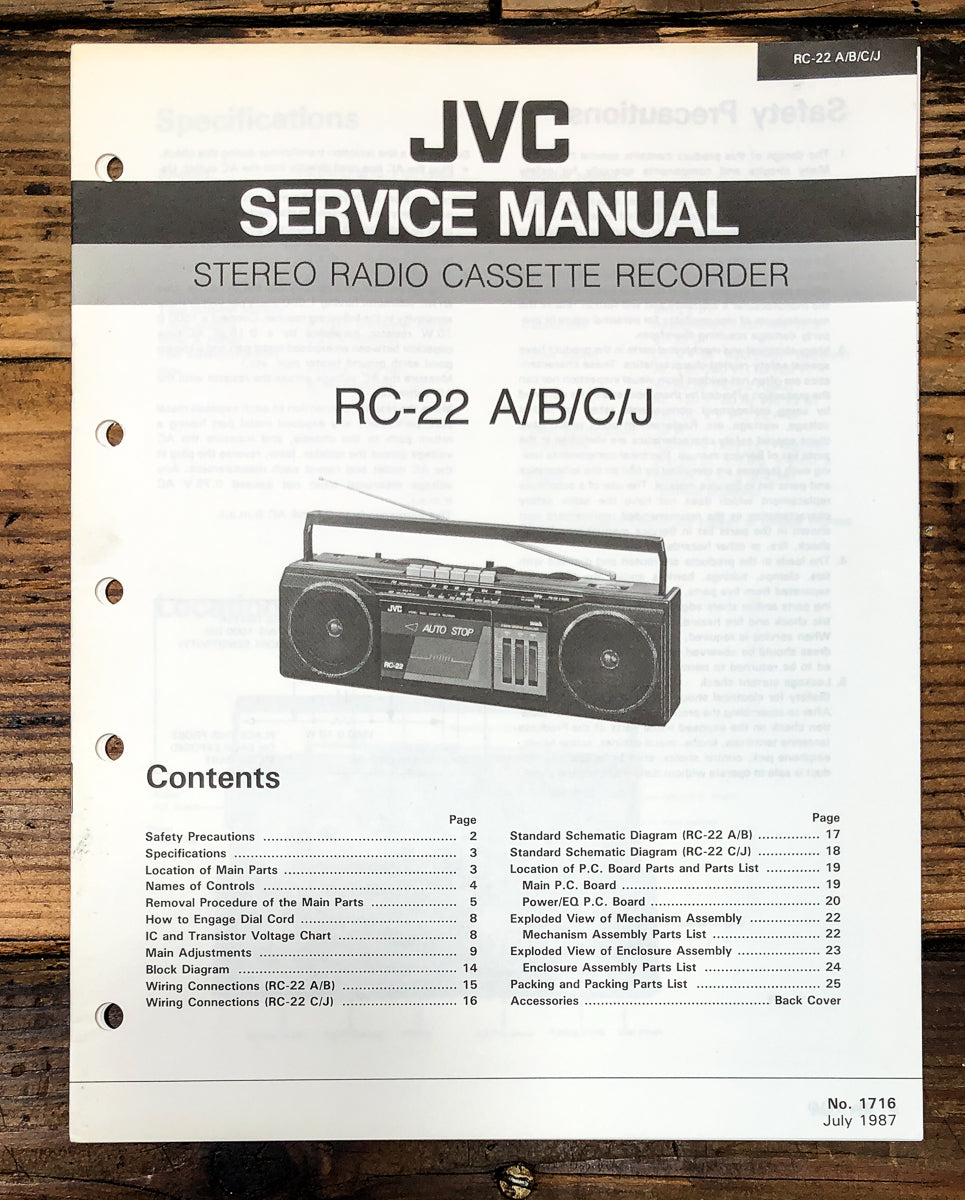 JVC RC-22 Radio Cassette Service Manual *Original*