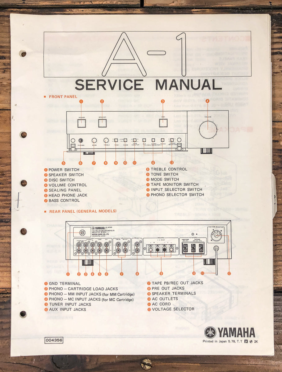 Yamaha A-1 Amplifier Service Manual *Original*