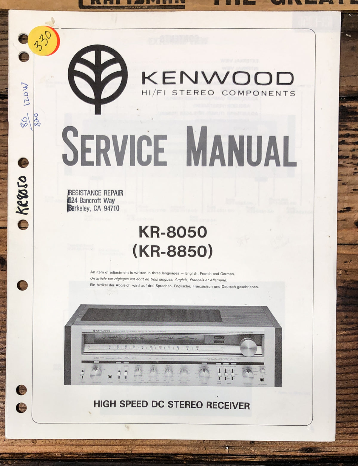 Kenwood KR-8050 KR-8850 Receiver  Service Manual *Original*