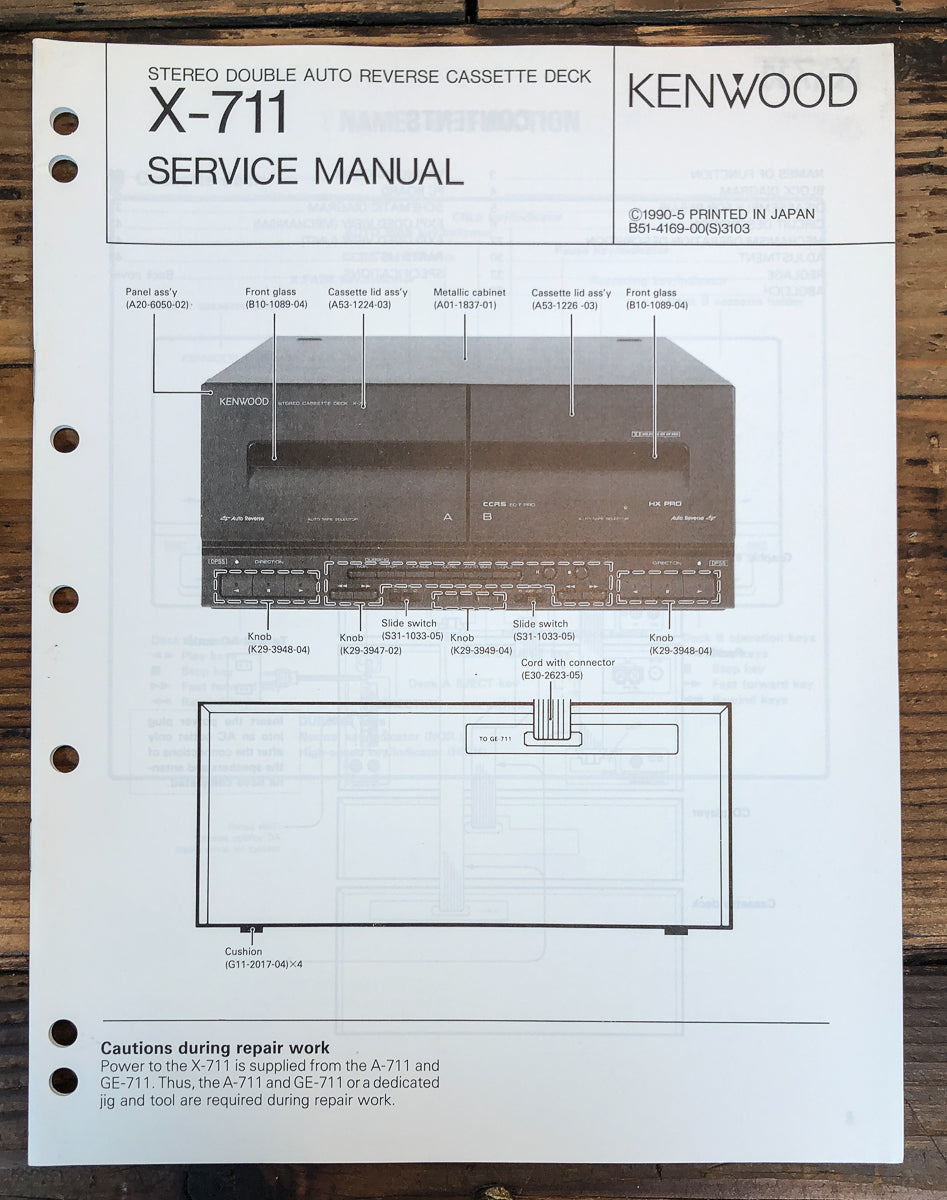 Kenwood X-711 Cassette Service Manual *Original*
