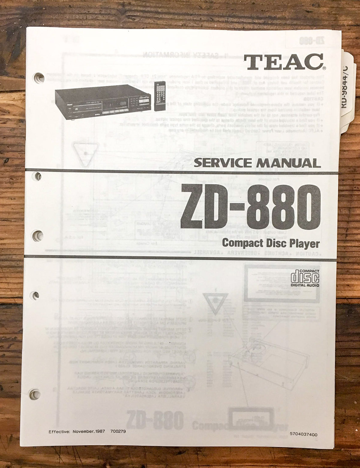 Teac ZD-880 CD Player  Service Manual *Original*