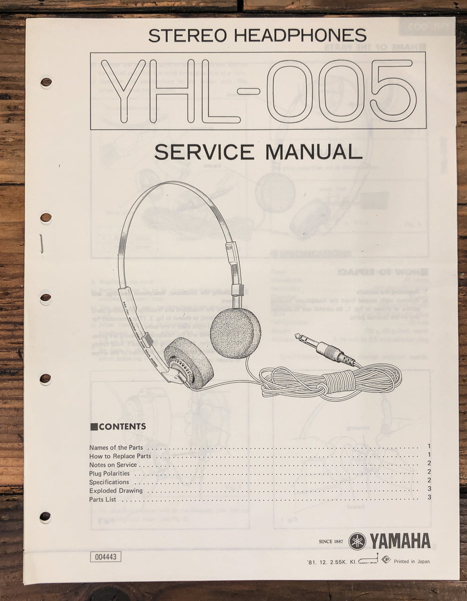 Yamaha YHL-005 YHL005 Headphones Service Manual *Original*
