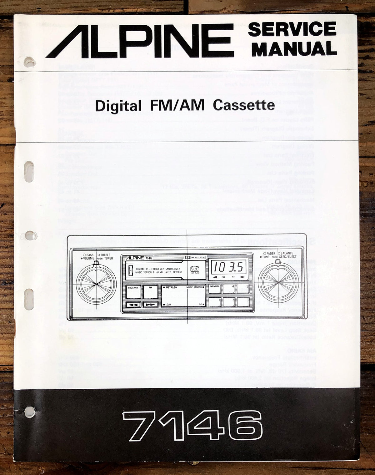 Alpine 7146 Digital FM/AM Cassette Service Manual *Original*