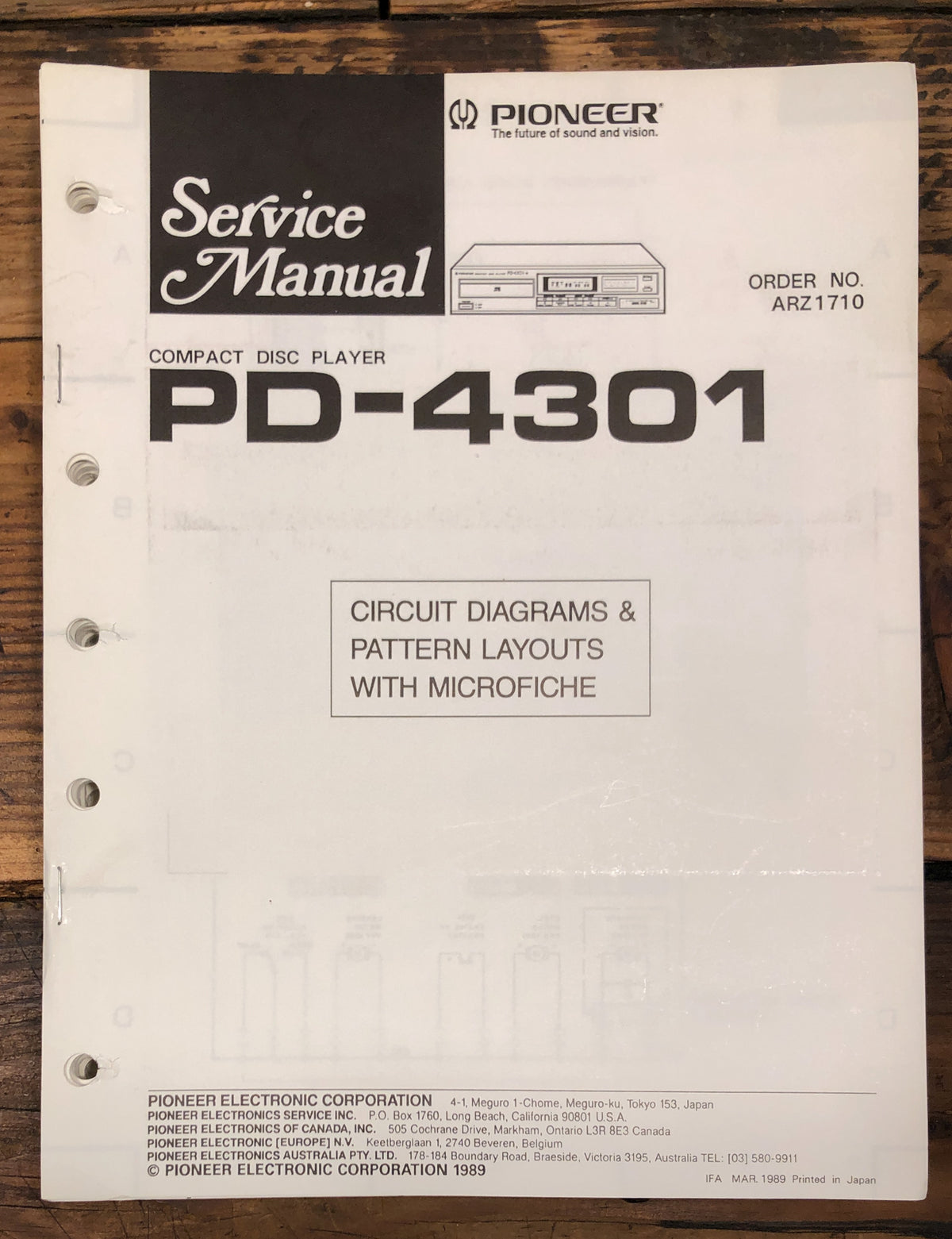 Pioneer PD-4301 CD Player  Service Manual *Original*