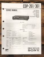Sony CDP-261 CDP-361 CD Player Service Manual *Original*