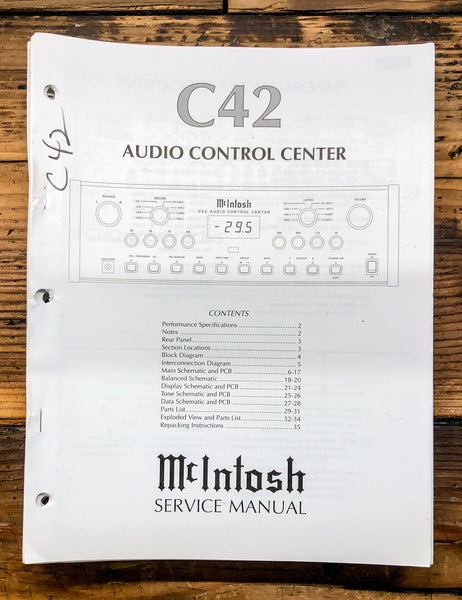 McIntosh C42 C-42 Preamp / Preamplifier  Service Manual *Original*