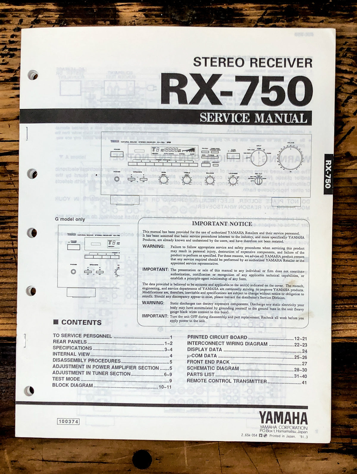 Yamaha RX-750 Receiver Service Manual *Original*