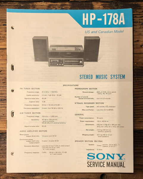 Sony HP-178A Stereo  Service Manual *Original*