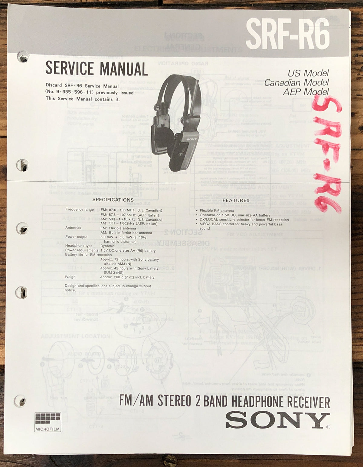 Sony SRF-R6 Portable Radio / Receiver  Service Manual *Original* #2