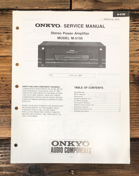 Onkyo M-5150 Amplifier Service Manual *Original*