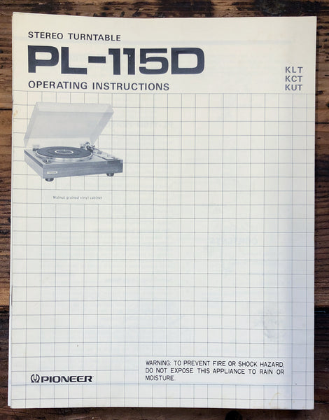 Pioneer PL-115D Record Player / Turntable  Owner / User Manual *Original*