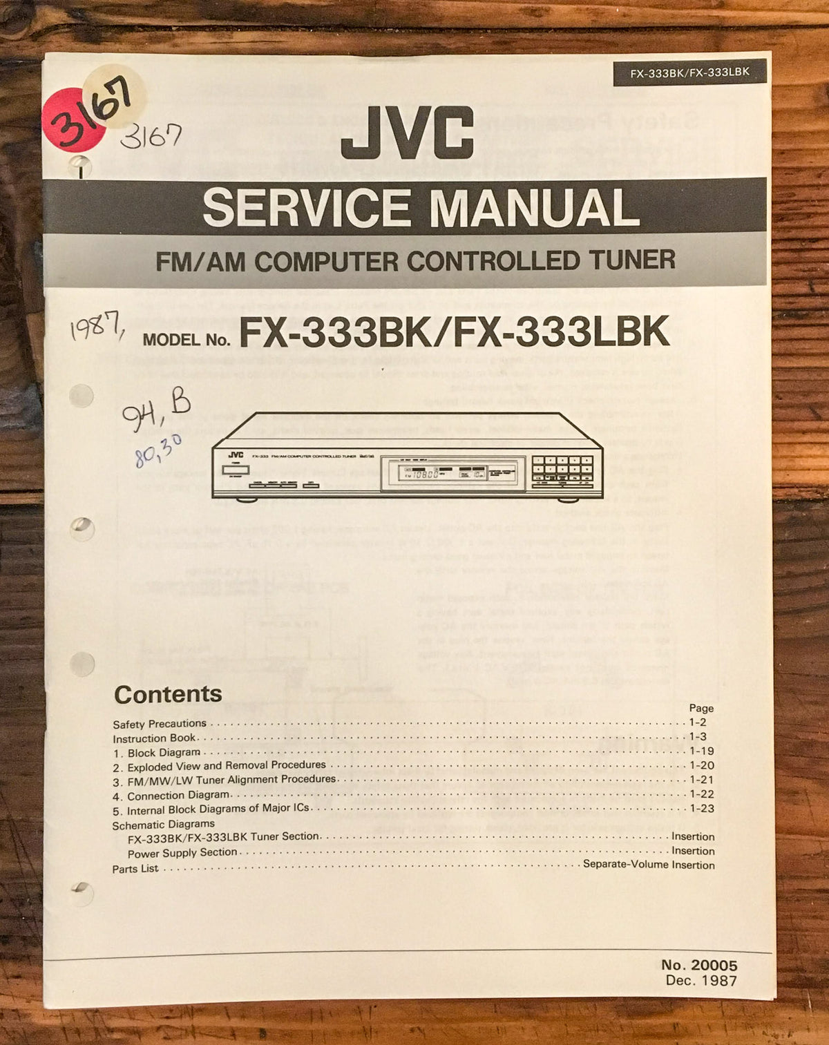 JVC FX-333 FX-333BK LBK Tuner  Service Manual *Original*