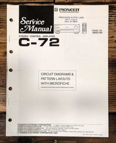 Pioneer C-72 Preamp / Preamplifier Service Manual *Original*