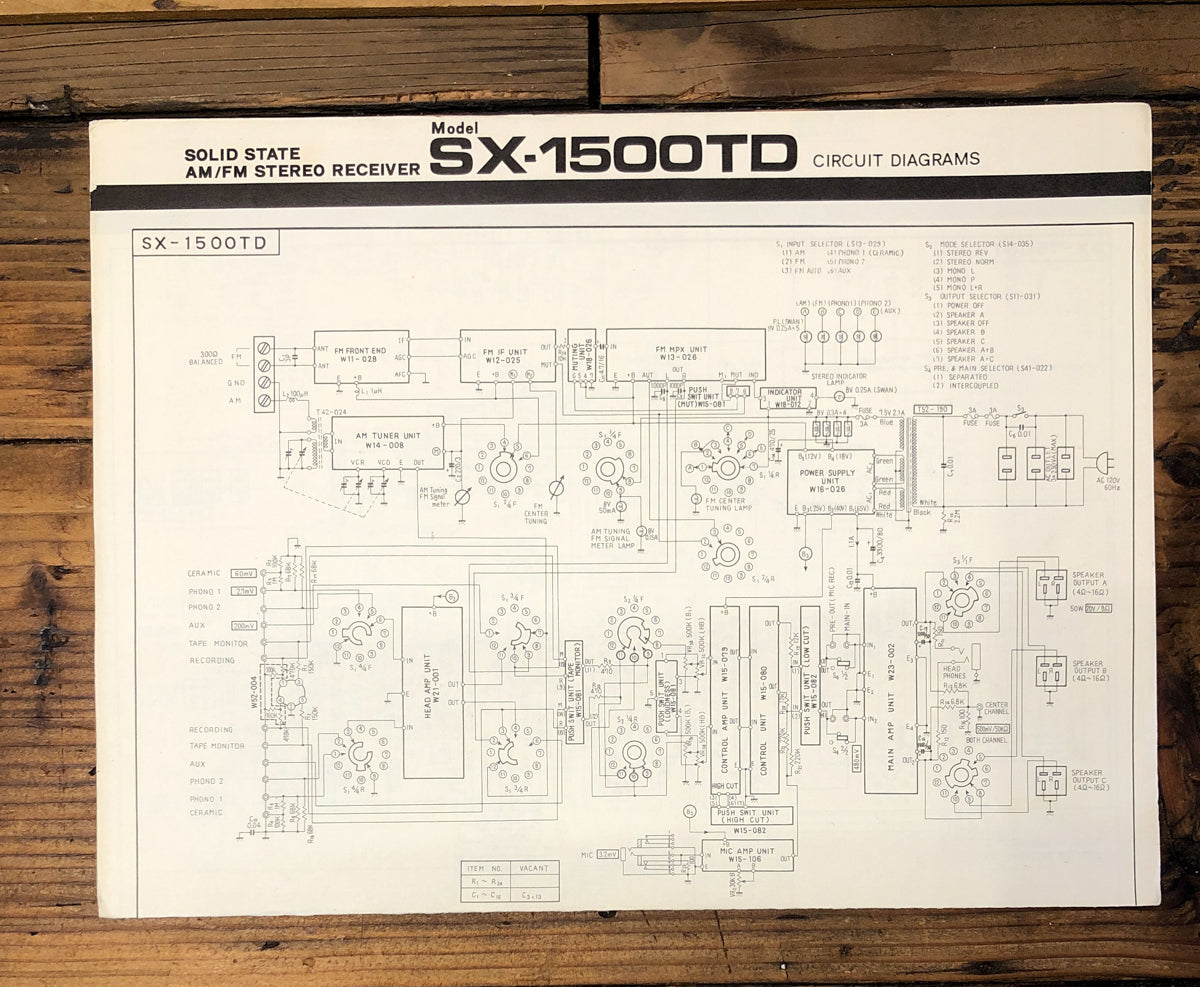 Pioneer SX-1500TD Receiver  Fold Out Schematic *Original*