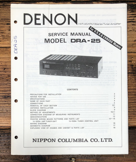Denon DRA-25 Receiver Service Manual *Original*